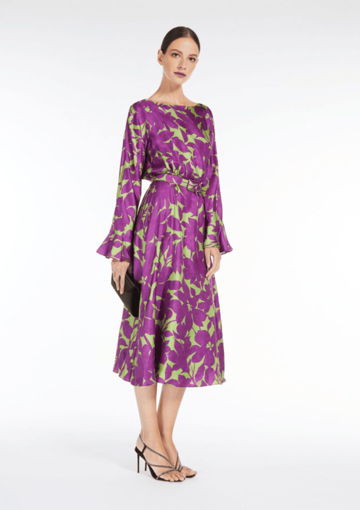 Foto del vestido floral morado y verde de Max Mara