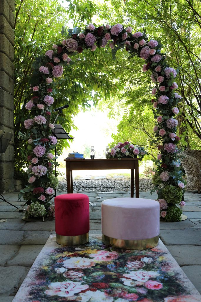 Foto de decoracion de la cerimonia nupcial en Castello Quistini. Elopement