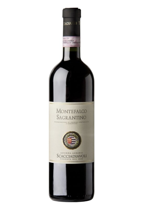 Foto de una botella de vino Sagrantino Montefalco de la bodega Scacciadiavoli