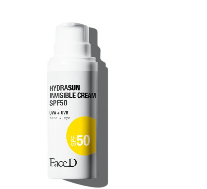 Foto de bote de crema hydrasun de color blanco y amarillo de Face D