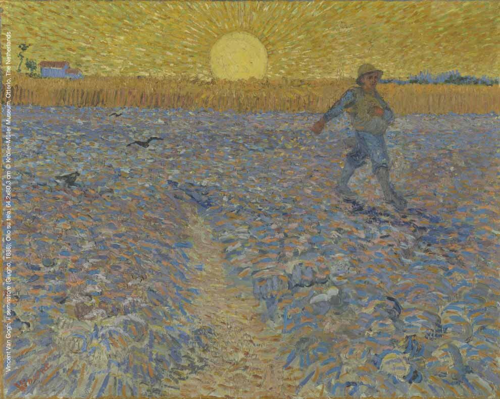 Foto del cuadro de Van Gogh "el sembrador a la puesta de sol"